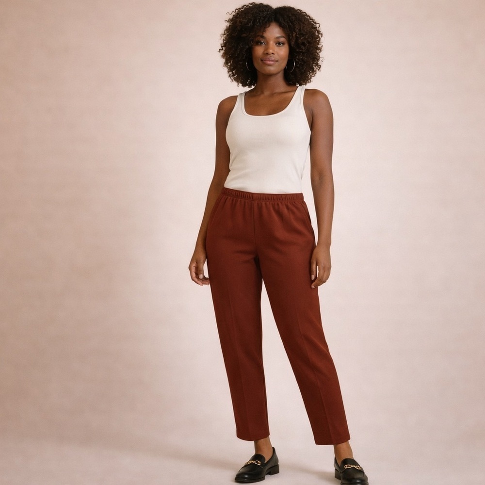 Forever 21 Women's Straight Leg Pull-On Pants in Chestnut/Burgundy Medium